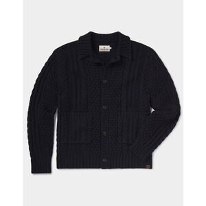 The Normal Brand Cable Cardigan Sweater Mens Size M Navy Aran Chunky Fisherman